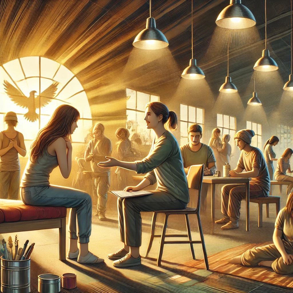 depicting the rehabilitation of human trafficking survivors, depicting the rehabilitation of human trafficking survivors,